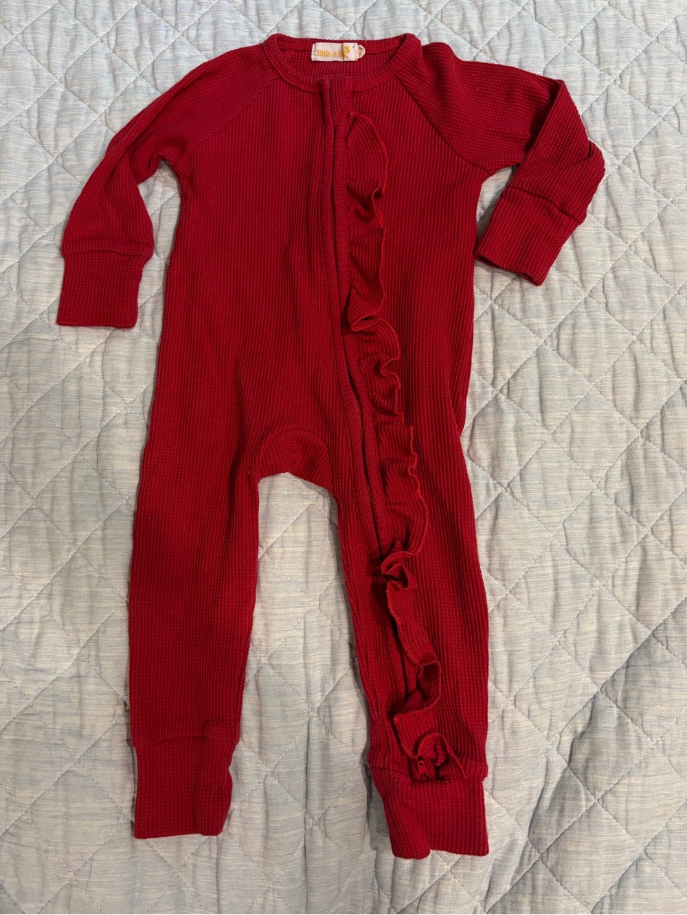 Girls Red Ruffle Zip One-Piece Pajamas 12-18 mos footless